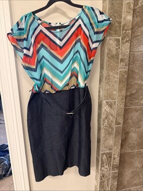 Chevron Print Turquoise & Black Pencil Dress